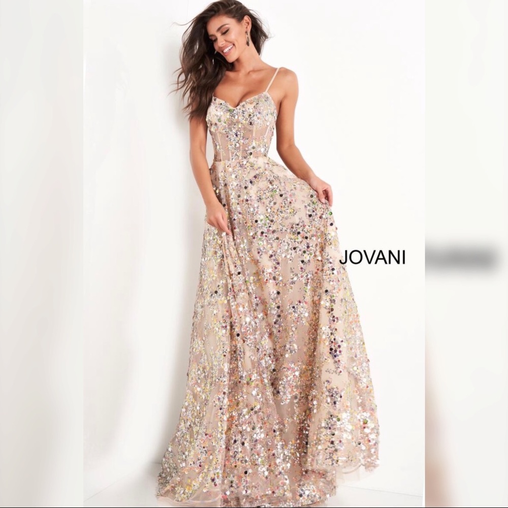 Jovani Gold Sweetheart Neck Evening Dress